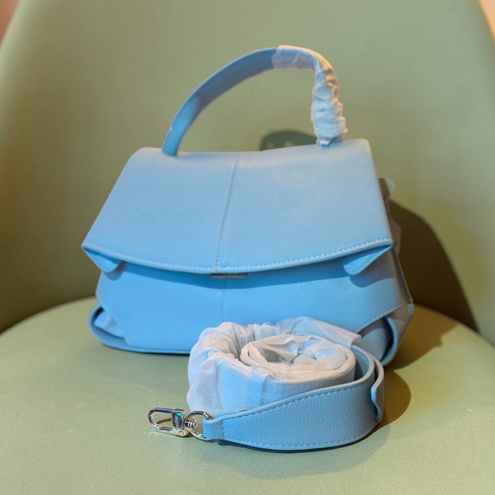 BIG SALE!! Elegant Blue Pebbled Leather Origami Style Satchel - Picture 7 of 8